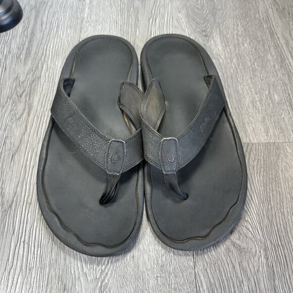 Olukai Ohana Flip Flops Thong Sandals Men 13M Shoe Black Leather Outdoor Comfort main image 8